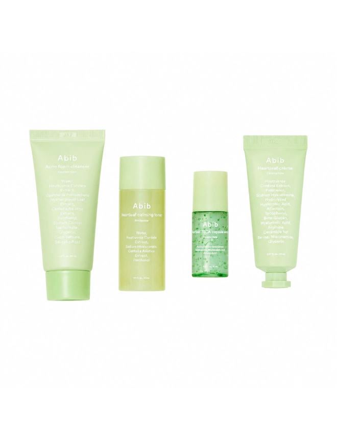 ABIB Heartleaf Calming Trial Kit(heartleaf Foam 30 Ml + Calming Toner 30 Ml + Teca Capsule Serum 15 Ml + Crème 20 Ml)