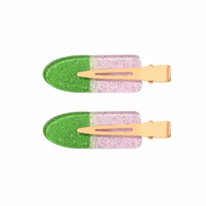 Broches para cabello (2 Piezas) rosa con verde_result